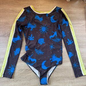 New Agua Bendita Clara Surf One Piece Long Sleeve Swimsuit Swim Black Blue Large